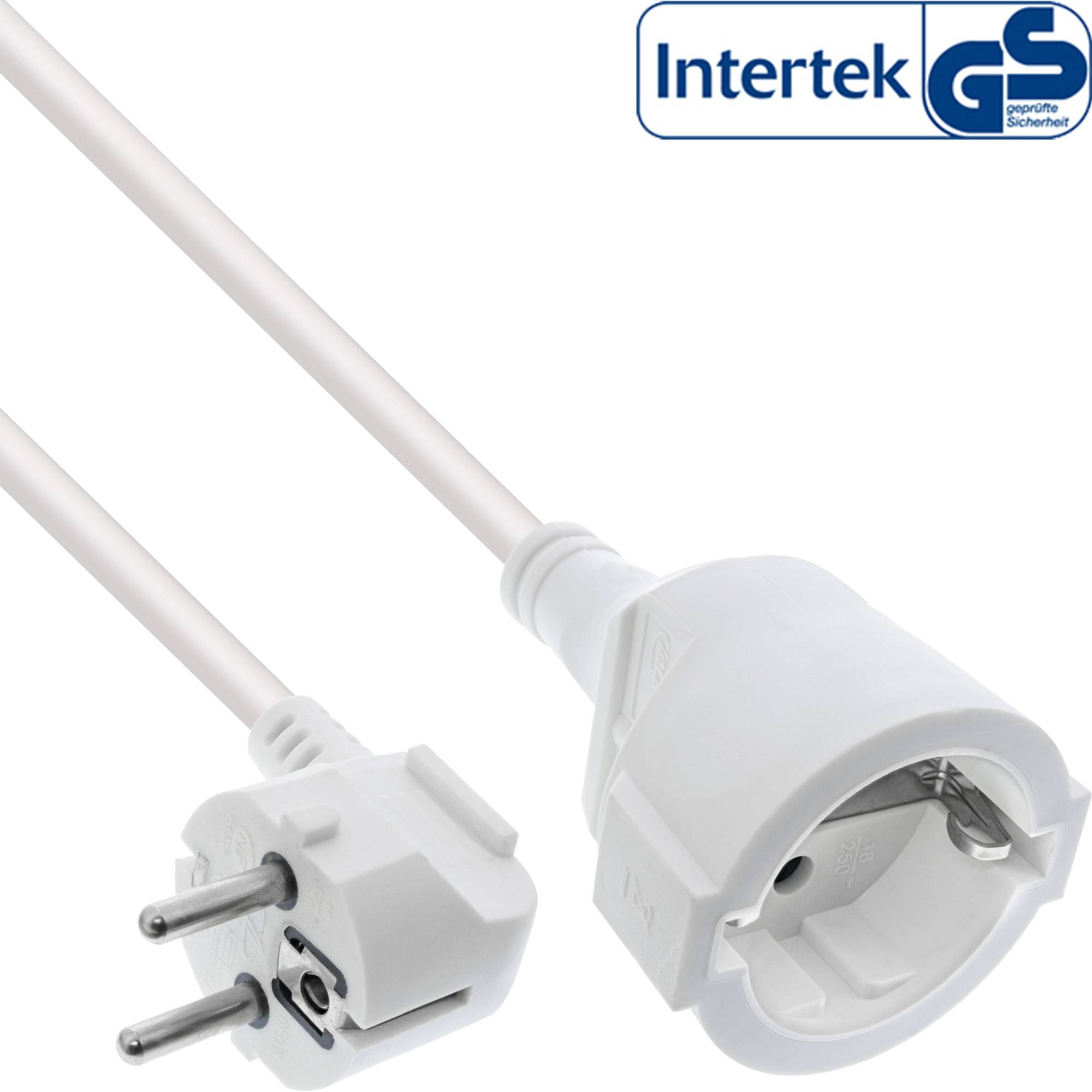 InLine Strom-Verlängerung Schutzkontakt Stecker gewinkelt / Buchse - weiß - 7m --0