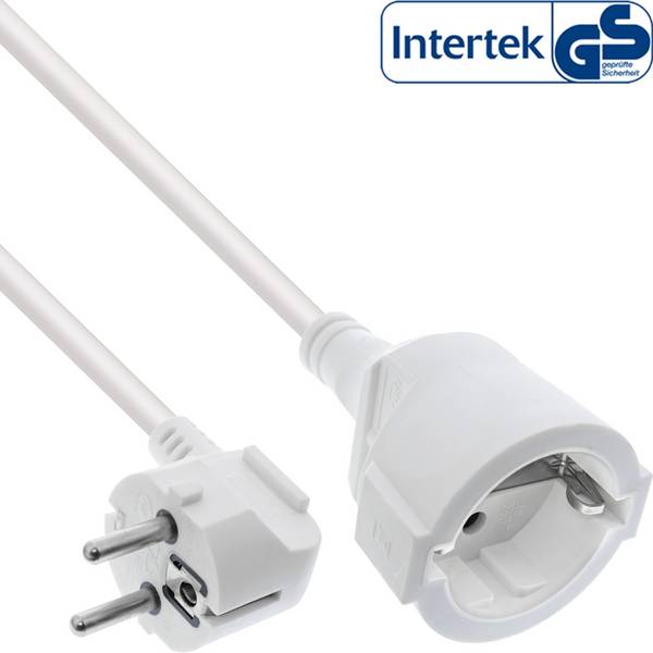 InLine Strom-Verlängerung Schutzkontakt Stecker gewinkelt / Buchse - weiß - 7m -