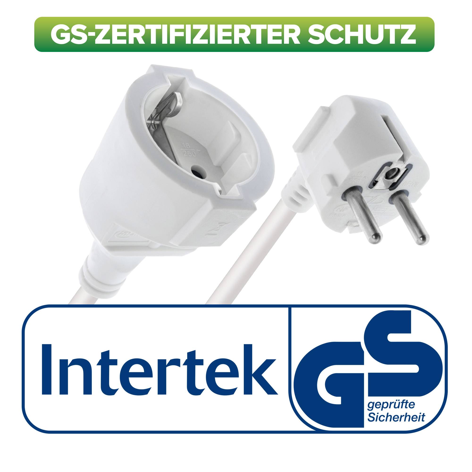 InLine Strom-Verlängerung Schutzkontakt Stecker gewinkelt / Buchse - weiß - 7m --1