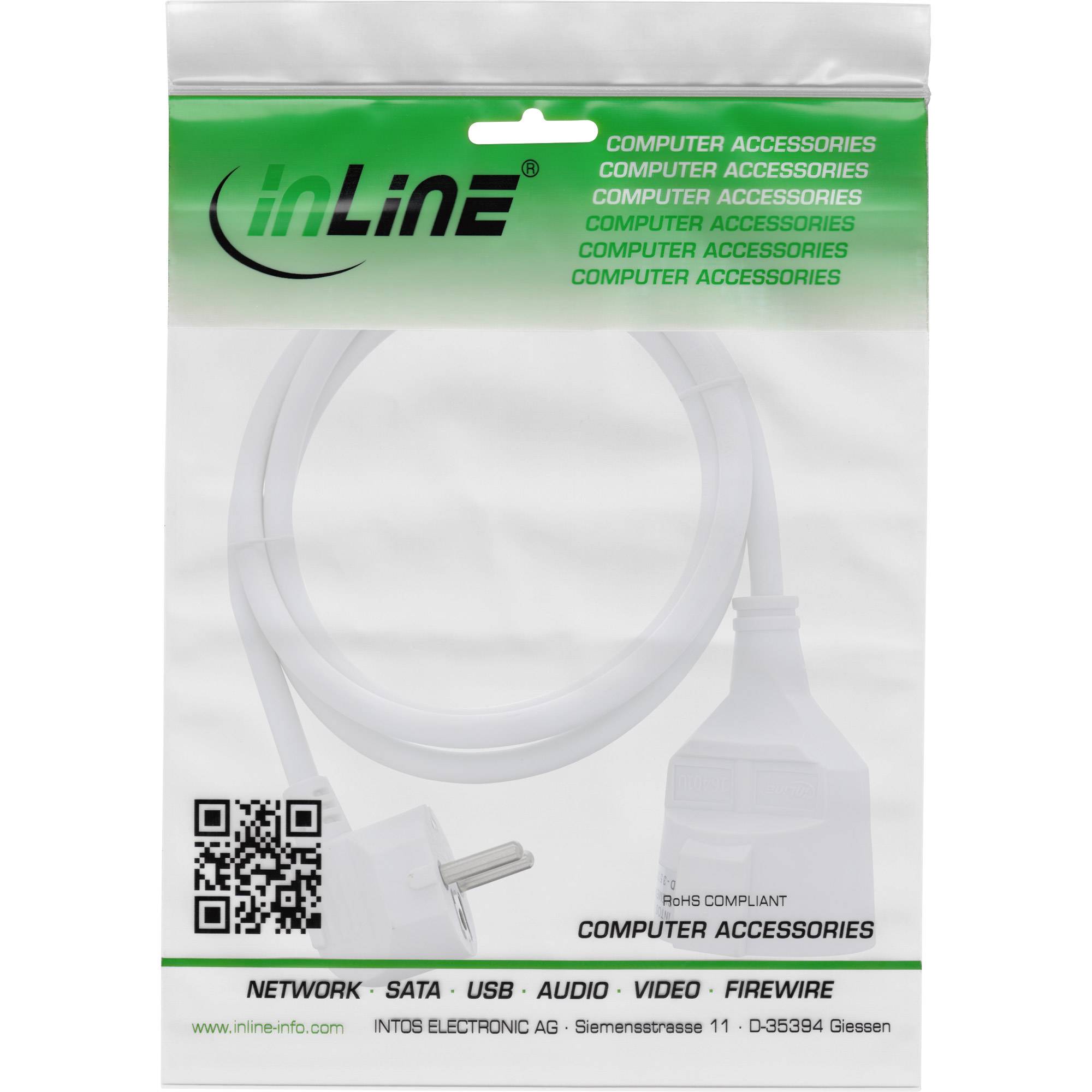 InLine Strom-Verlängerung Schutzkontakt Stecker gewinkelt / Buchse - weiß - 7m --3