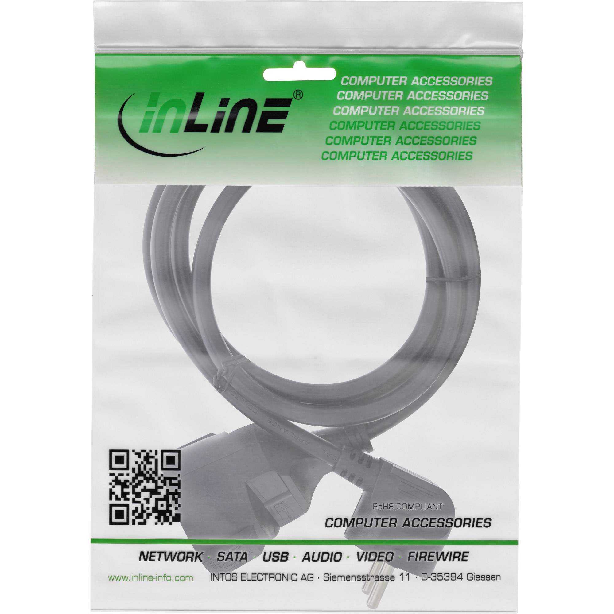 InLine Strom-Verlängerung Schutzkontakt Stecker gewinkelt/Buchse - schwarz - 20m-2
