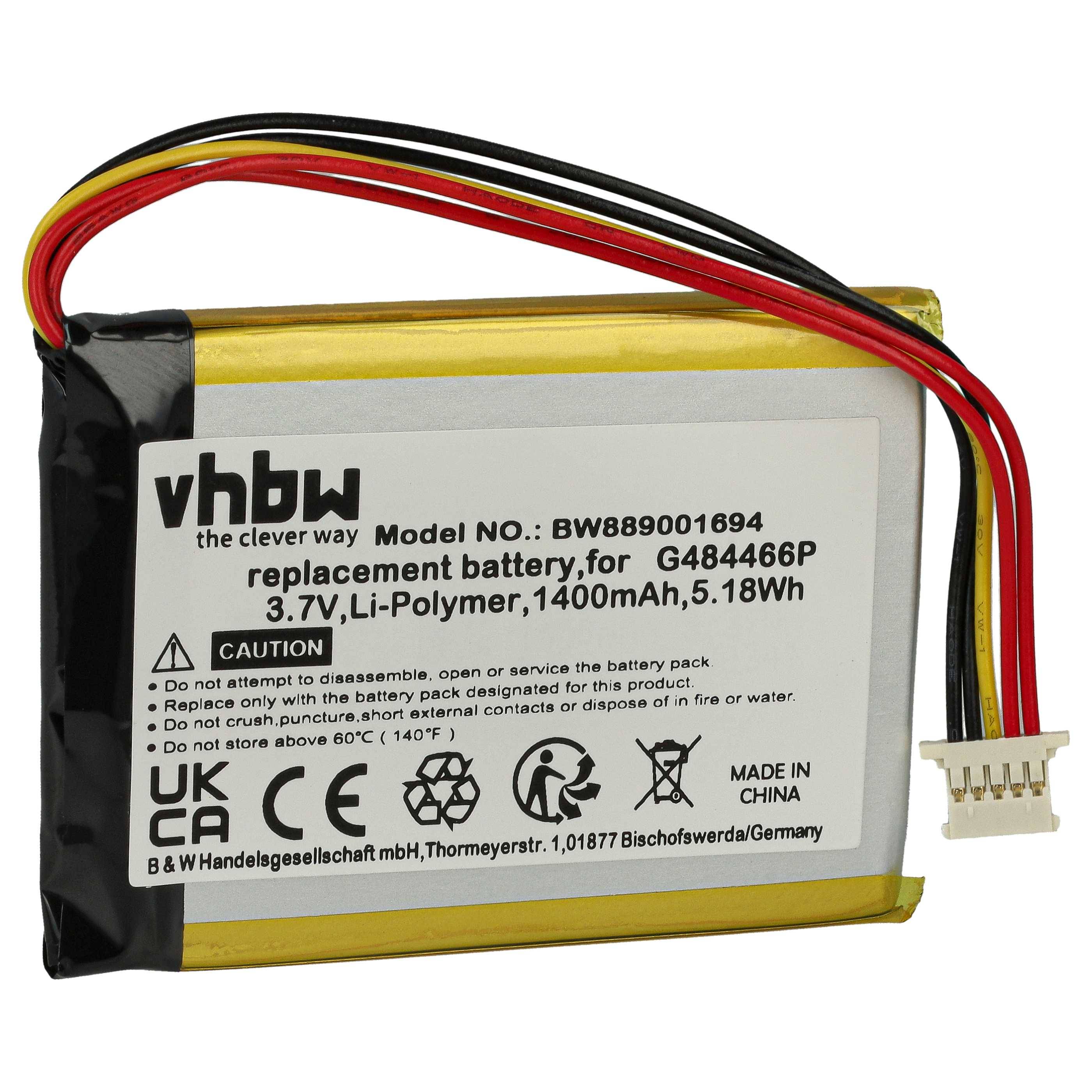 vhbw Akku Ersatz für Polar G484466P für GPS Fahrradcomputer Radcomputer (1400 mAh, 3,7 V, Li-Polymer)-0