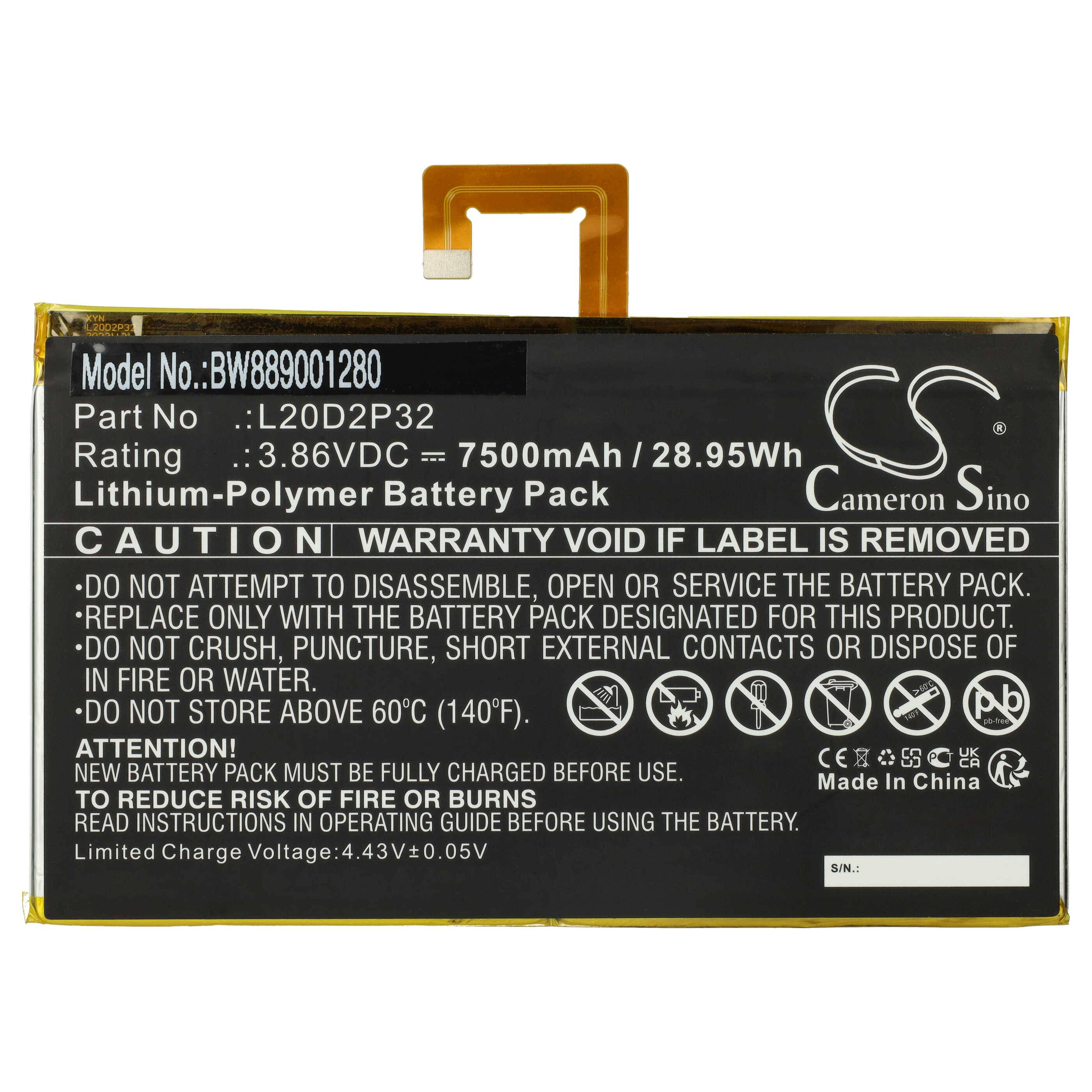 vhbw Akku Ersatz für Lenovo L20D2P32 für Tablet Pad (7500 mAh, 3,86 V, Li-Polymer)-0