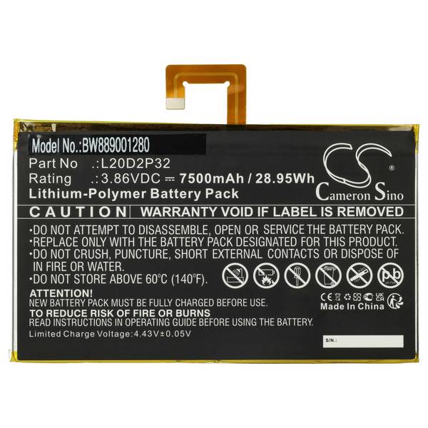 vhbw Akku Ersatz für Lenovo L20D2P32 für Tablet Pad (7500 mAh, 3,86 V, Li-Polymer)