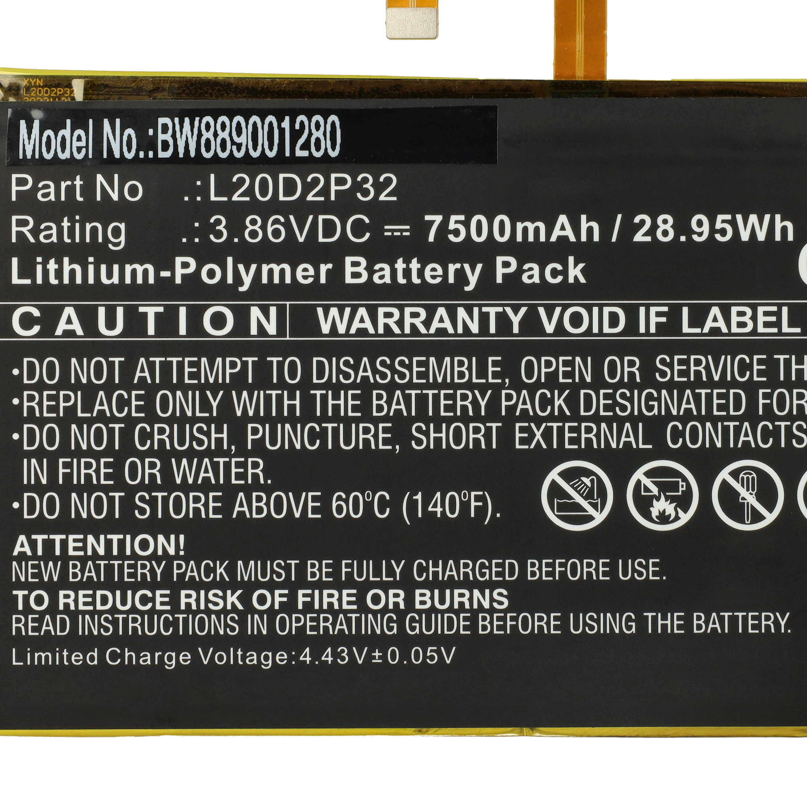 vhbw Akku Ersatz für Lenovo L20D2P32 für Tablet Pad (7500 mAh, 3,86 V, Li-Polymer)-4