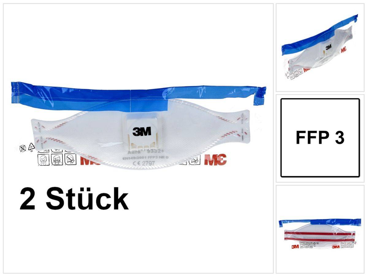 3M™ Aura™ Comfort Cool Flow™ Partikelmaske 9332+, FFP3, mit Ventil, 2er-Packung | Packung (1 Stück)-0