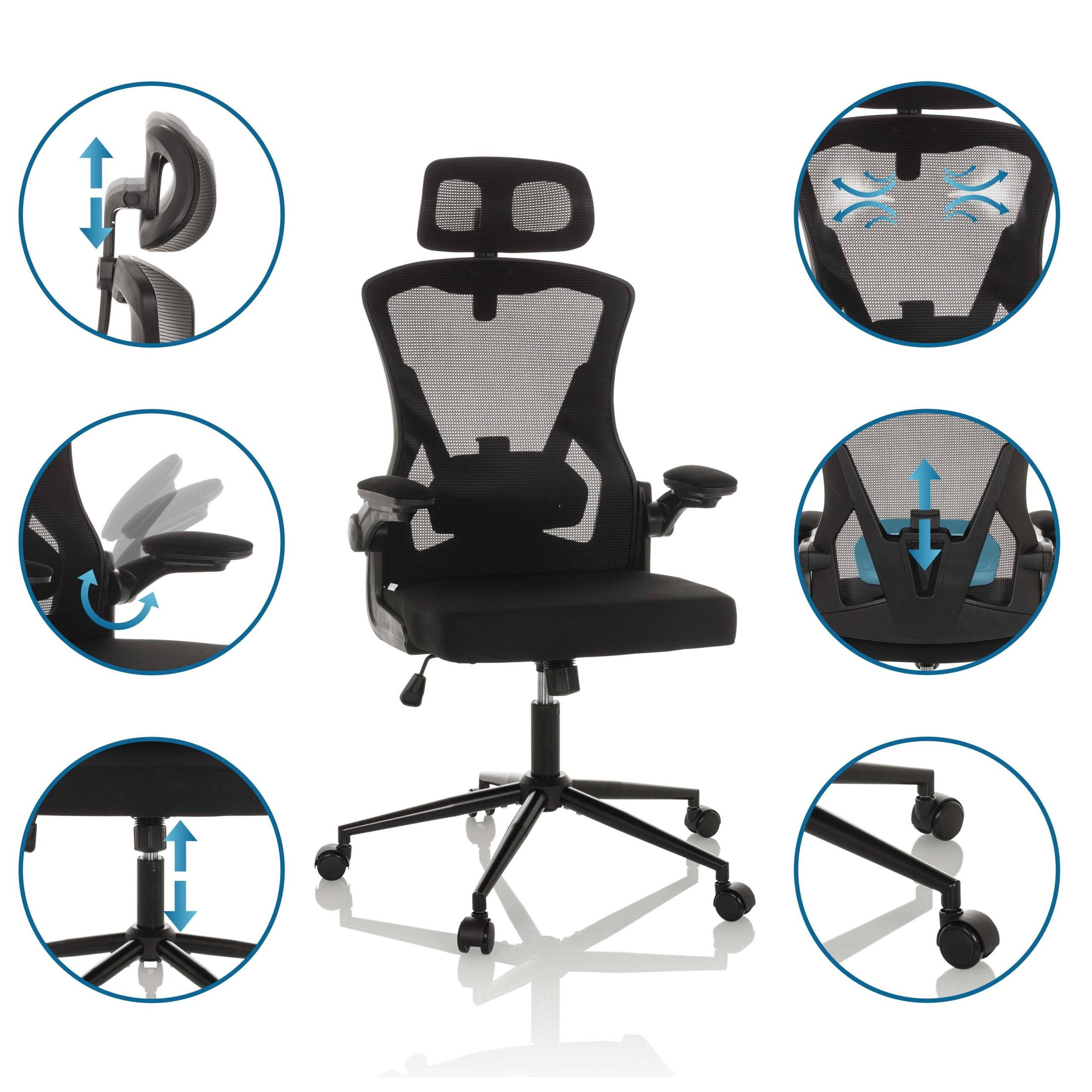 Bürostuhl Chefsessel ARIGANO Netzstoff Stoff schwarz hjh OFFICE-3
