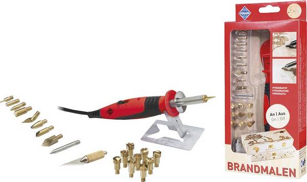 Brandmal-Set mit An/Aus Kolben und 20 Aufsätzen Pebaro
