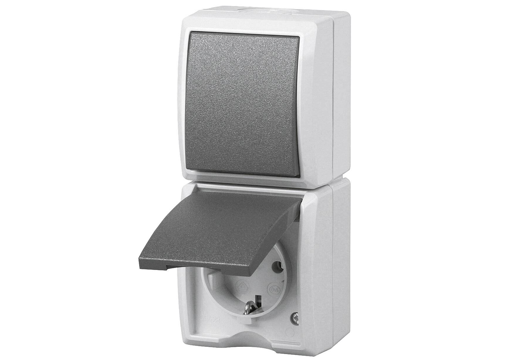 REV AquaForm, Steckdose - A/W Schalterkombi, IP44, einpolig, Aufputz, senkrecht,-0