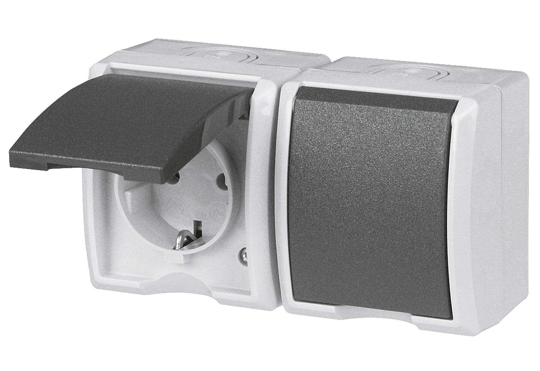 REV AquaForm, Doppelsteckdose-Feuchtraumsteckdose, IP44, einpolig, Aufputz,-1