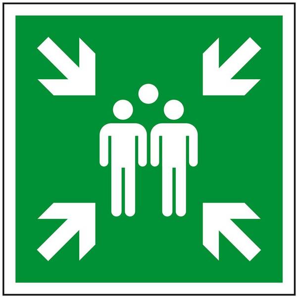 Rettungszeichen Sammelstelle, Kunststoff, 400x400mm, ASR A1.3, DIN EN ISO 7010 E007