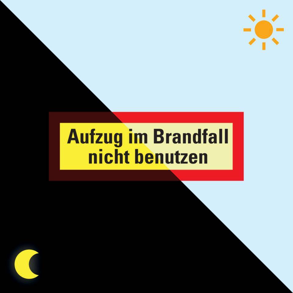 PERMALIGHT® power langnachleuchtend Feuerwehrz. Aufzug im Brandfall nicht ben., Aluminium, 210x74mm, DIN 4066-0