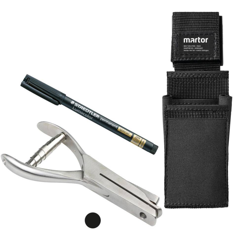 Vorteils-Set z. Prüfplakettenmarkierung, Lochzange, Faserschreiber, Gürteltasche-0