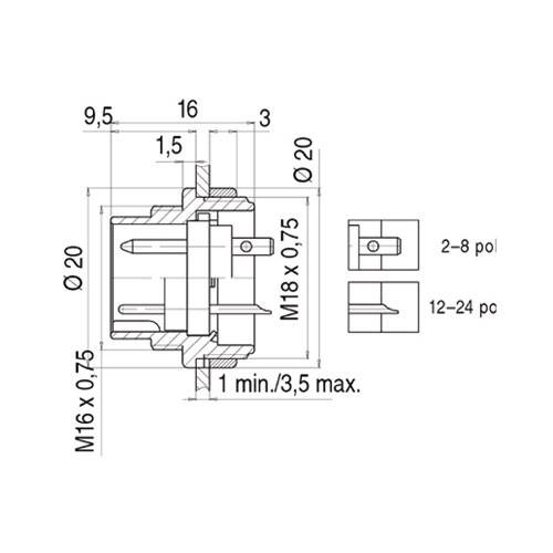 Binder 09 0307 00 03 Serie 680 | 3 Pole | M16 Stecker | Chassisteil-1