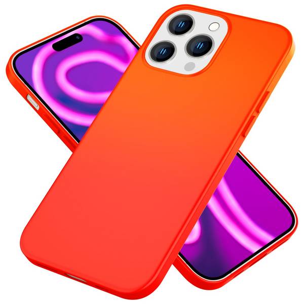 Hülle Neon für iPhone 15 Pro Silikon Schutzhülle Bunt Slim Case Handyhülle Cover Orange