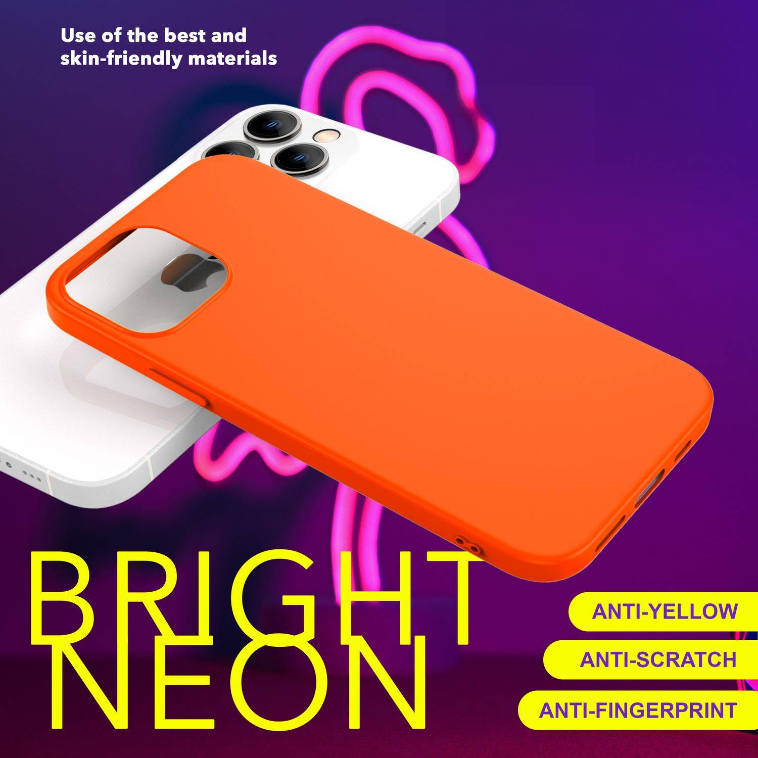 Hülle Neon für iPhone 15 Pro Silikon Schutzhülle Bunt Slim Case Handyhülle Cover Orange-2