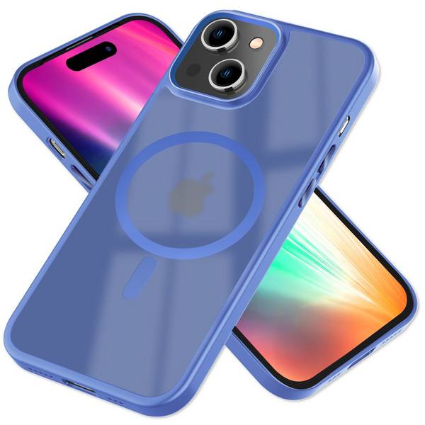 MagSafe Hülle Hybrid für iPhone 15 Frosted Hard Case Schutz Rand Handyhülle Etui Hellblau