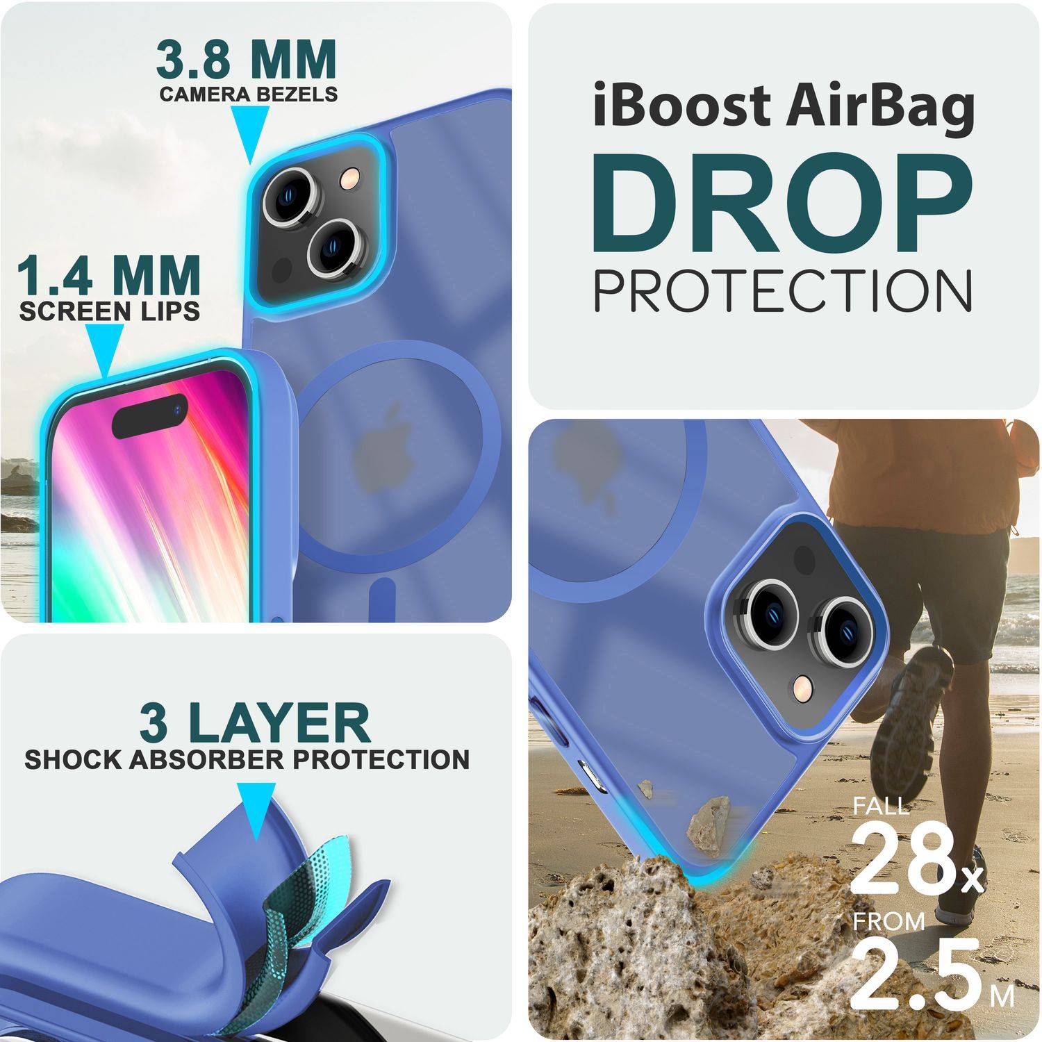 MagSafe Hülle Hybrid für iPhone 15 Frosted Hard Case Schutz Rand Handyhülle Etui Hellblau-1