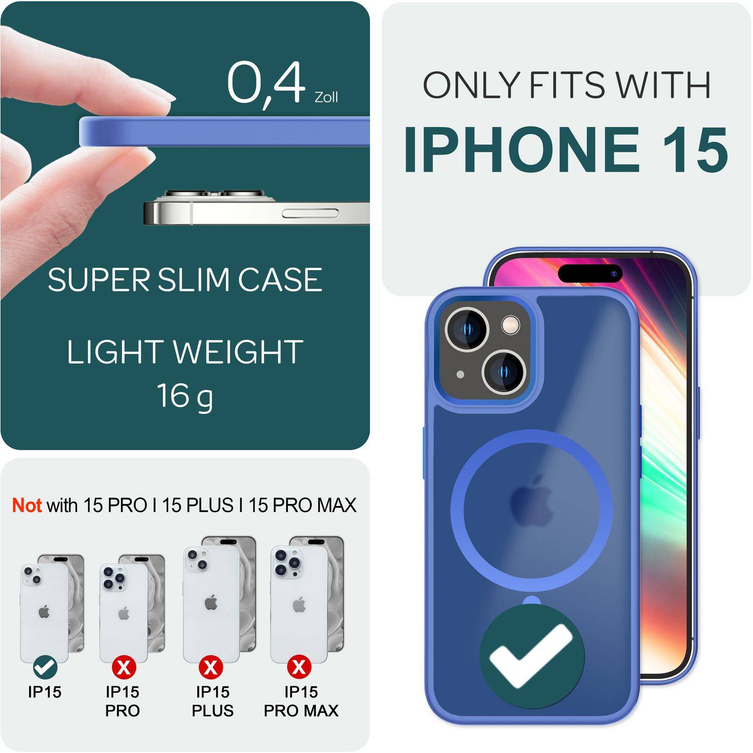 MagSafe Hülle Hybrid für iPhone 15 Frosted Hard Case Schutz Rand Handyhülle Etui Hellblau-3