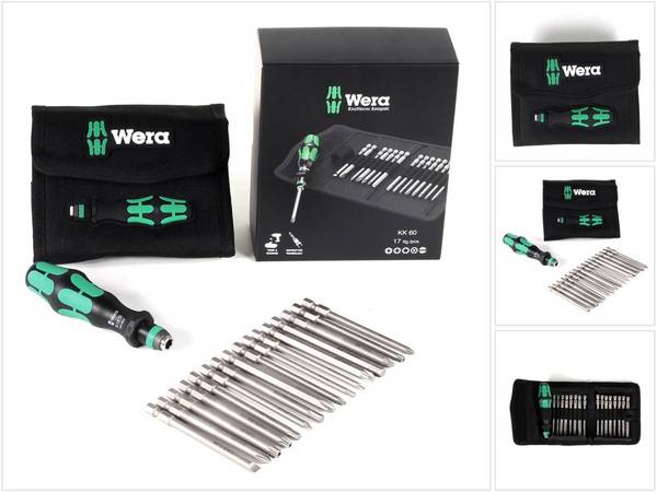 Wera Kraftform Kompakt KK 60 Bit-Schraubendreher 1/4" 17 - tlg. 6,3 mm in Tasche zur Gürtelbefestigung ( 05059295001 )