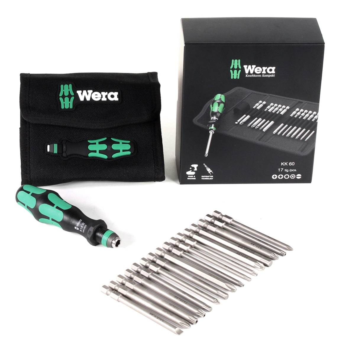 Wera Kraftform Kompakt KK 60 Bit-Schraubendreher 1/4" 17 - tlg. 6,3 mm in Tasche zur Gürtelbefestigung ( 05059295001 )-1