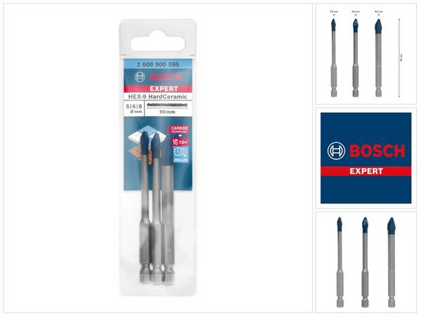 Bosch EXPERT HardCeramic HEX-9 Bohrer Set 5,0 - 8,0 x 90 mm 3 tlg. ( 2608900595 ) Carbide Technology