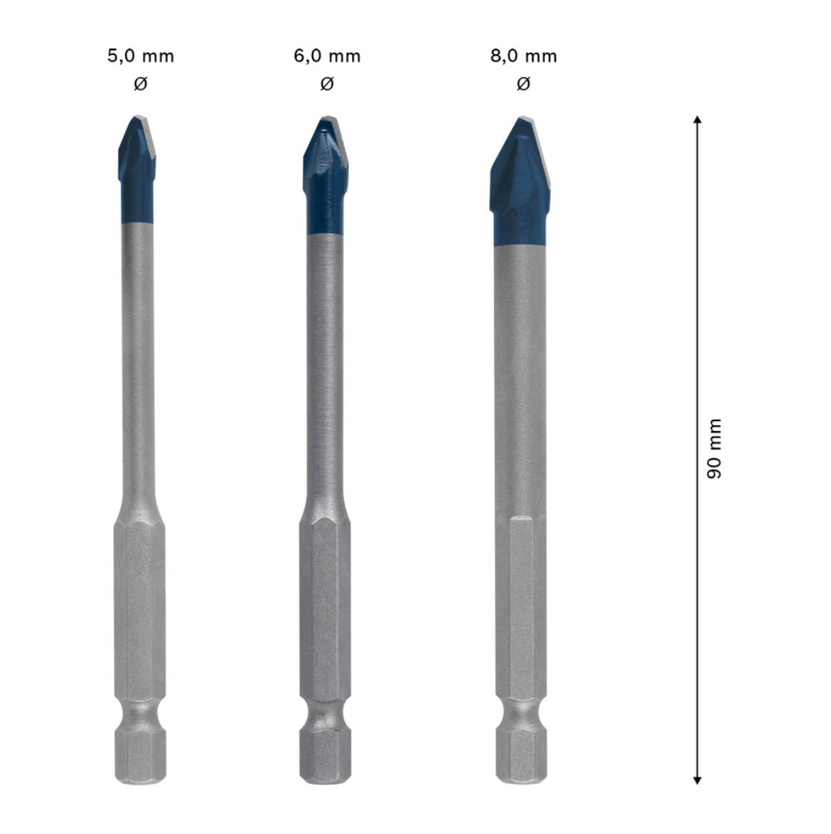 Bosch EXPERT HardCeramic HEX-9 Bohrer Set 5,0 - 8,0 x 90 mm 3 tlg. ( 2608900595 ) Carbide Technology-2