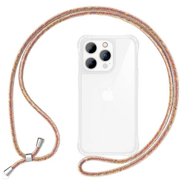 Hülle mit Band für iPhone 15 Pro Handyhülle Umhänge Case Handy Kette Kordel Seil Regenbogen