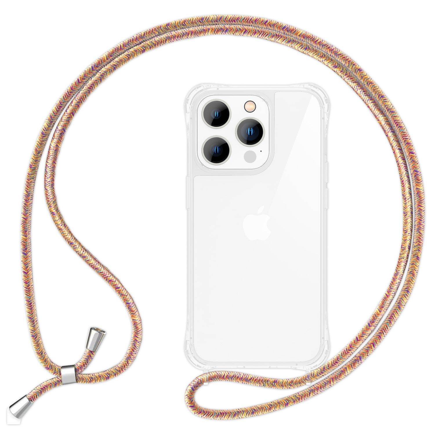 Hülle mit Band für iPhone 15 Pro Handyhülle Umhänge Case Handy Kette Kordel Seil Regenbogen-0