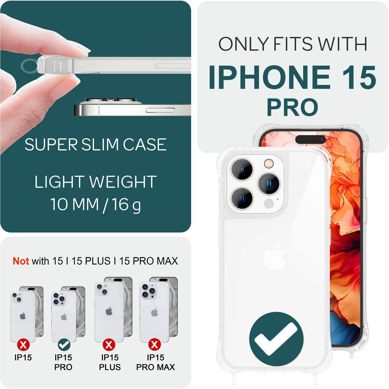 Hülle mit Band für iPhone 15 Pro Handyhülle Umhänge Case Handy Kette Kordel Seil Regenbogen-3