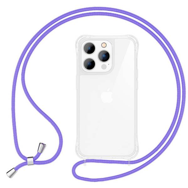 Hülle mit Band für iPhone 15 Pro Handyhülle Umhänge Case Handy Kette Kordel Seil Lila