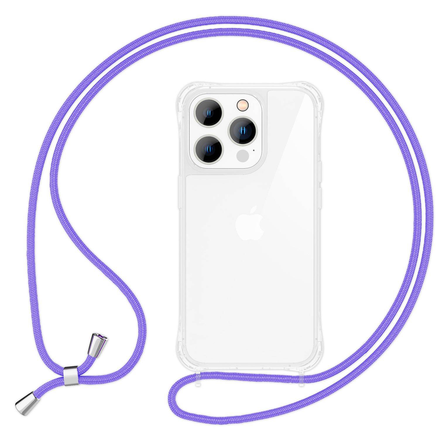 Hülle mit Band für iPhone 15 Pro Handyhülle Umhänge Case Handy Kette Kordel Seil Lila-0