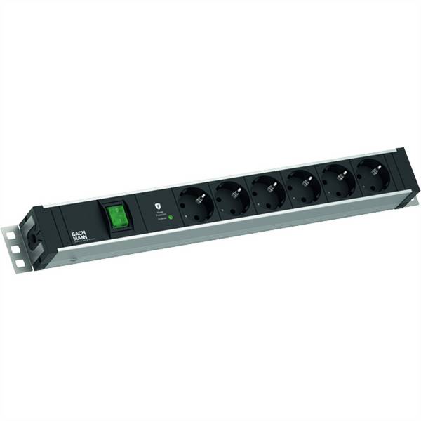 BACHMANN 19" 1,5HE 6xCEE7/3 1xSchalter 1xSPD-Plus 2,0m CEE7/7
