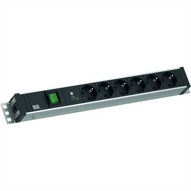 BACHMANN 19" 1,5HE 6xCEE7/3 1xSchalter 1xSPD-Plus 2,0m CEE7/7