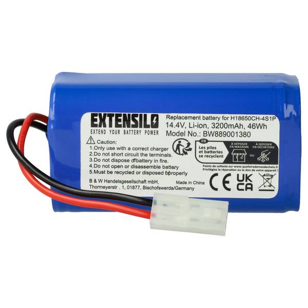 EXTENSILO Akku kompatibel mit Panasonic MC-WRC53 Saugroboter (3200 mAh, 14,4 V, Li-Ion)