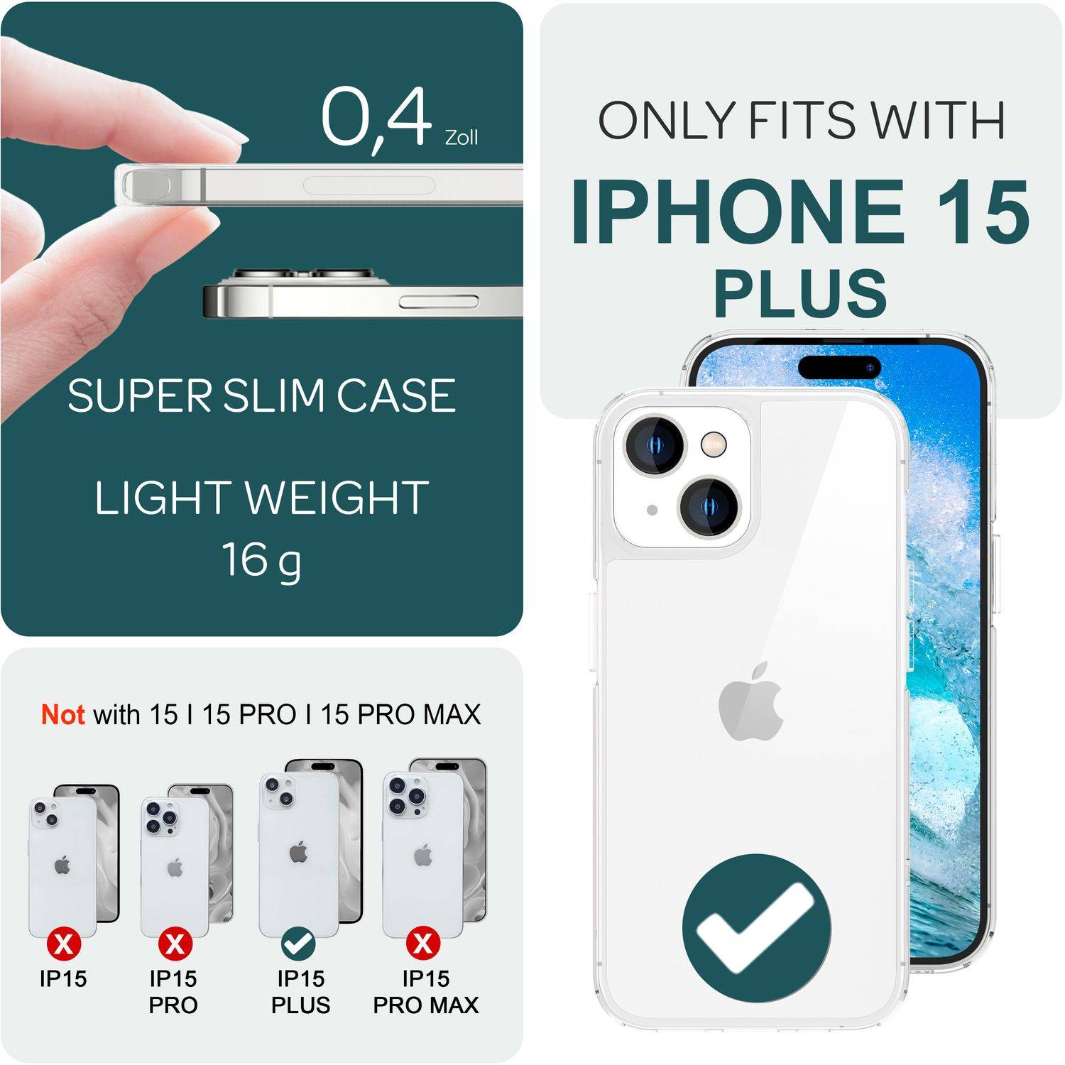 Hülle Klar für iPhone 15 Plus Clear Hard Case Handyhülle Schutzhülle Cover Etui-3
