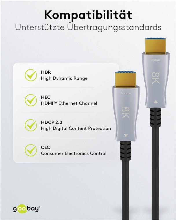 Goobay 65558 Optisches Hybrid HDMI Kabel AOC Ethernet / 8K @ 60 Hz Ultra High Speed / 48 Gbits Glasfaserkabel eARC / 10m-5