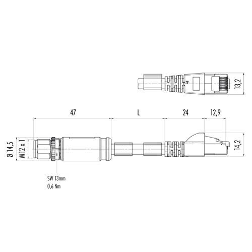Binder 79 9723 020 08 M12-Sensorleitung | 8-polig geschirmt | X-Code | Stecker - RJ45 | 2 Meter-1