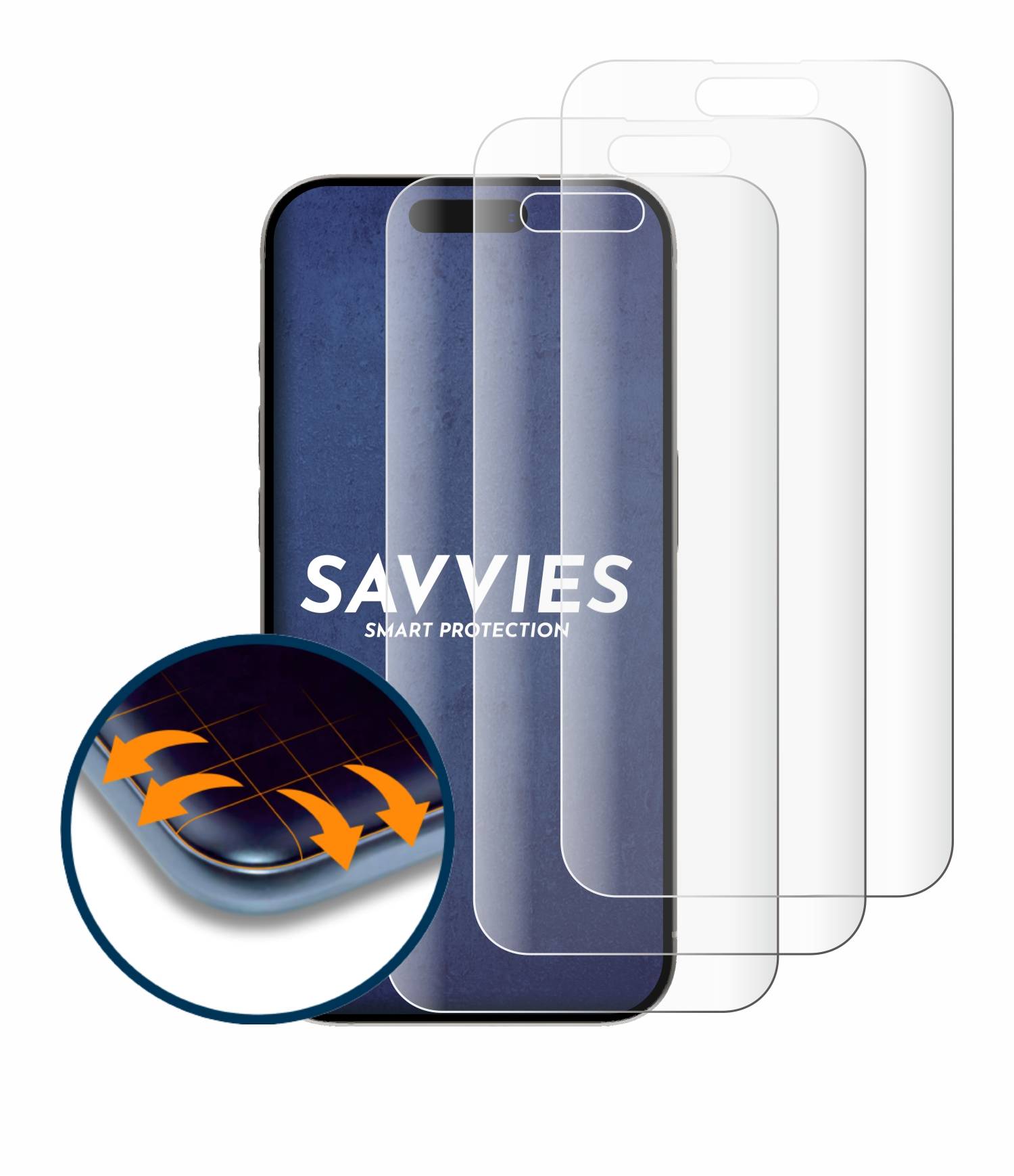 4x Savvies Flex Full-Cover Schutzfolie für Apple iPhone 15 / 15 Pro Full-Screen 3D Curved Transparent-1