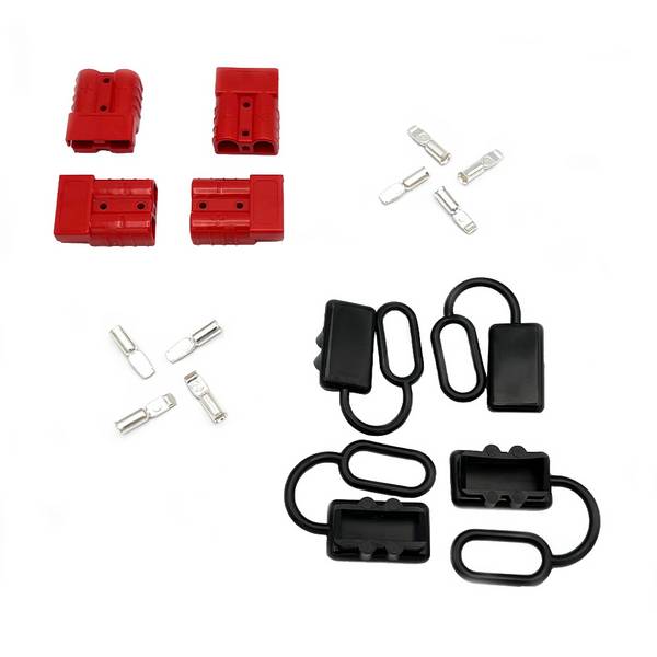 4er Set Anderson Stecker 50A max. 600V mit Staubschutzkappe Rot 6AWG