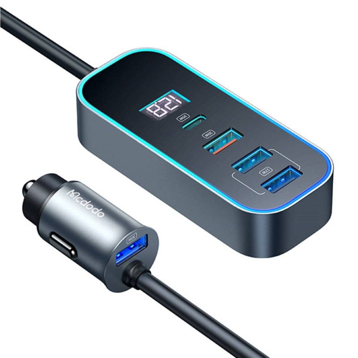 Mcdodo CC-1900 Autoladegerät 107W 4USB+1USB-C Digitalanzeige und 1,5 m Kabel-2