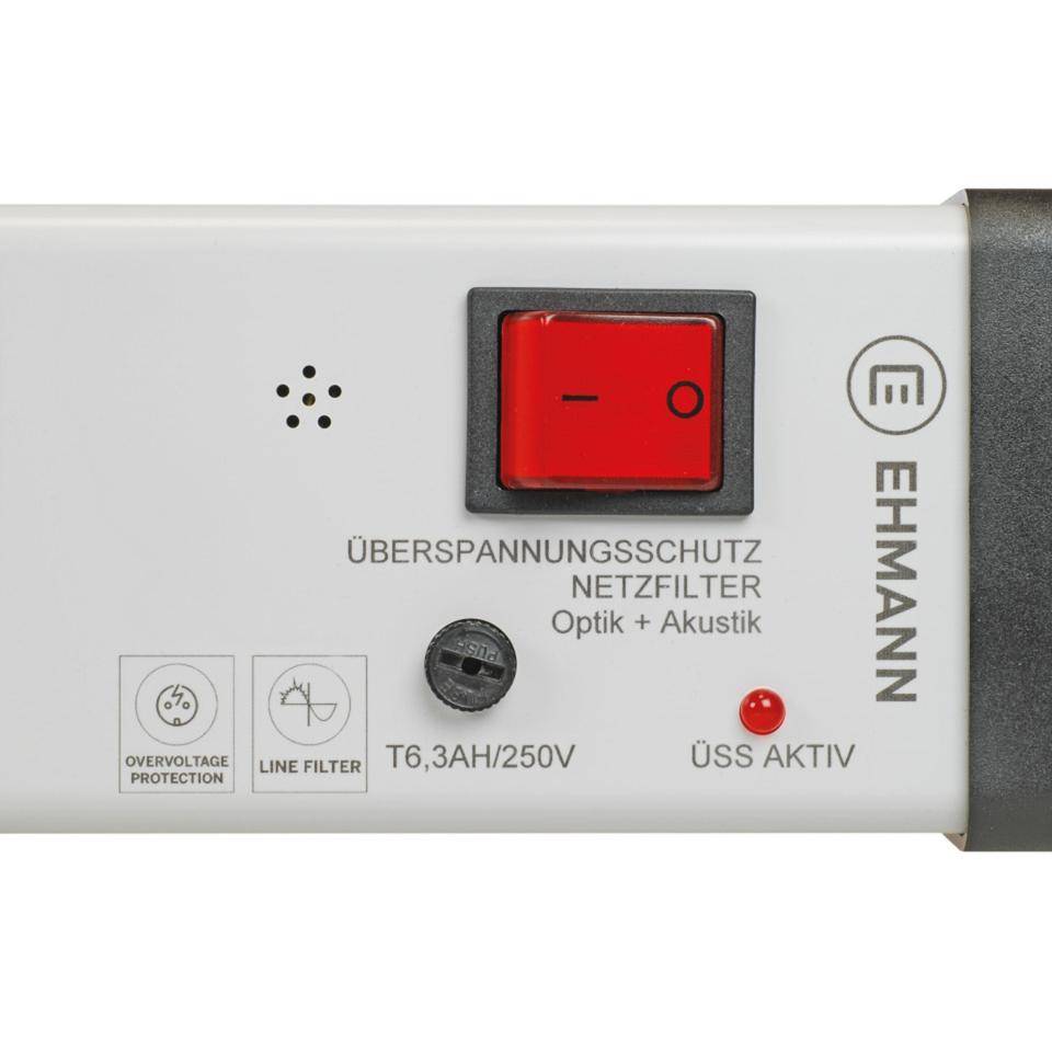 Steckdosenleiste mit Überspannungsschutz/Netzfilter, grau, Kunststoff, 590x74x47mm-1