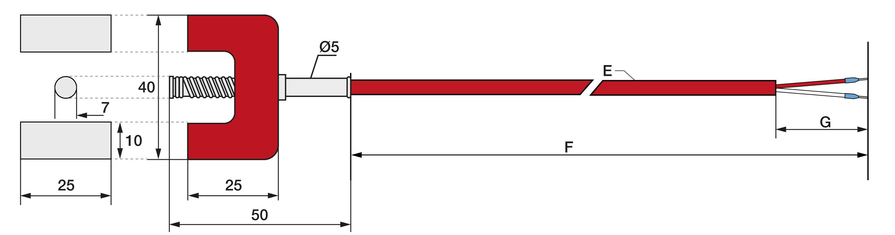 Pt100 Kl. A 2L Anlegefühler Hufeisenmagnet 5m Silikon-1
