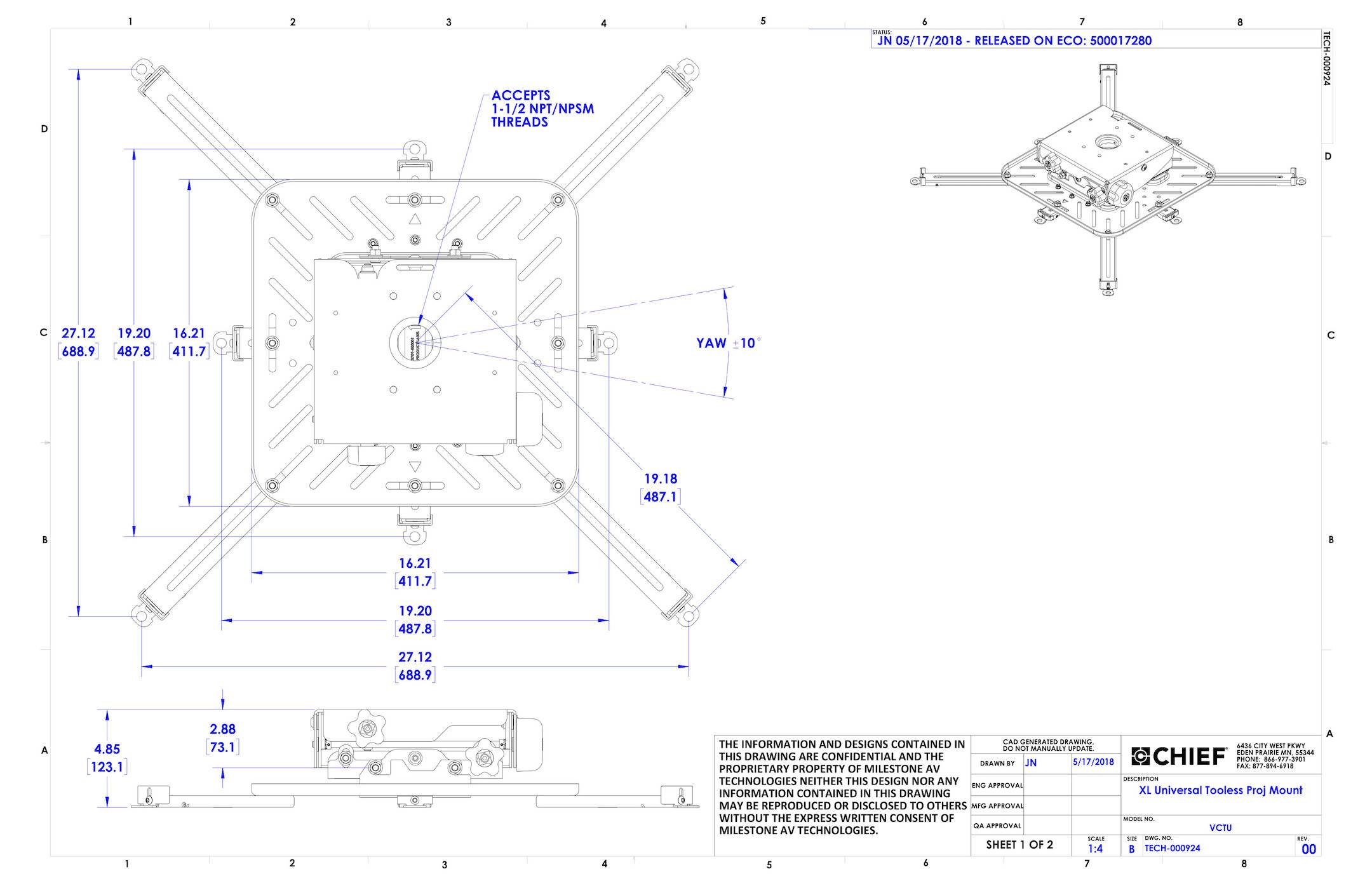 Chief VCTUB Projektor Deckenhalterung bis 68 kg-3