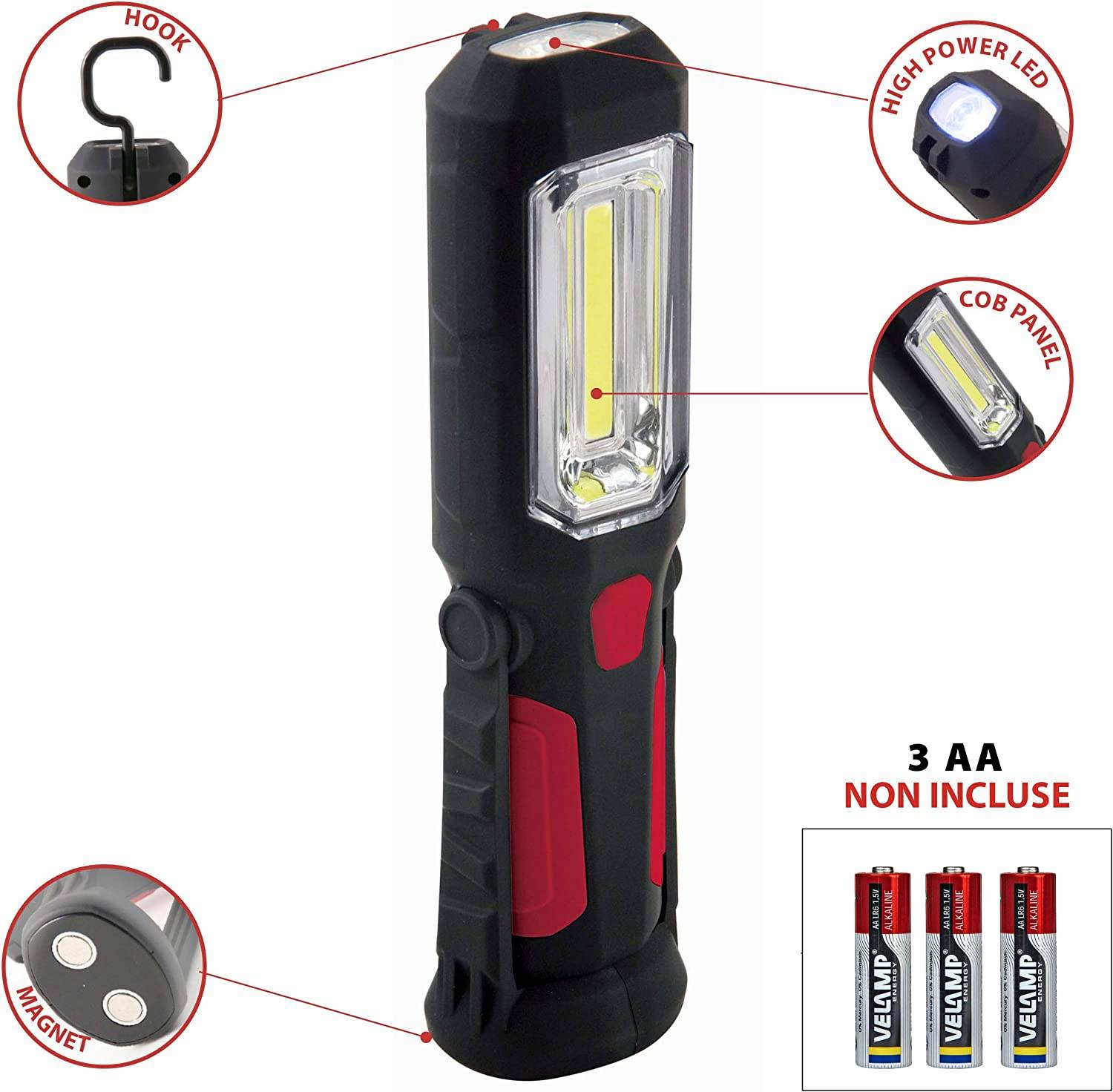 Velamp TRANSFORMER, Arbeitsleuchte 8+1 SMD LED, mit Haken, Magnet und Standfuß, Lieferung ohne Batterien-1