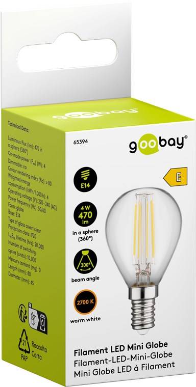Goobay 65394 LED Glühbirne E14 Mini Globe 4 Watt / LED Birne warmweiß 2700 K / Sockel E14 / LED Glühlampe Filament-1