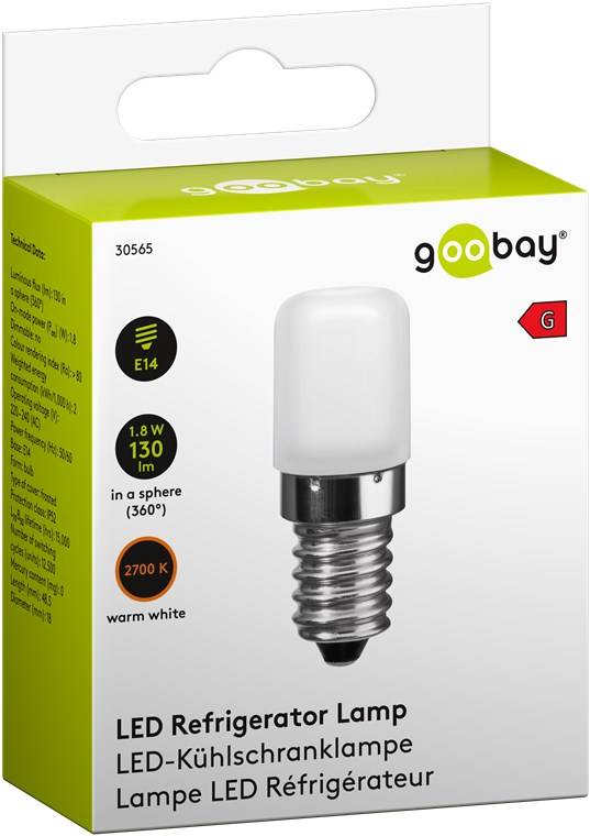Goobay 30565 LED Glühbirne E14 Kühlschrankbirne 1,8W LED Birne warmweiß 2700 K Sockel E14 LED Kühlschrank Glühlampe-1