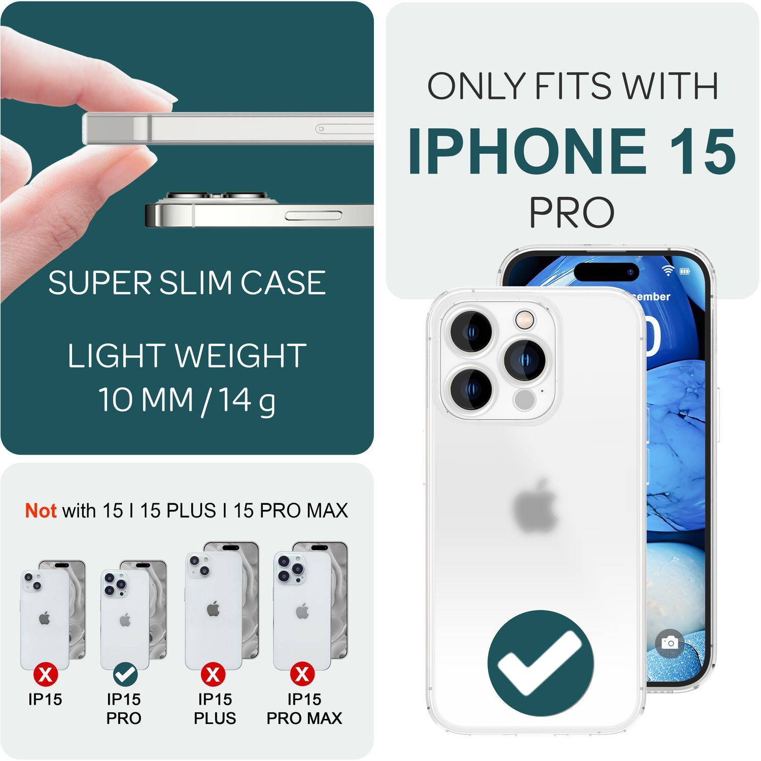 Halb Klar Hülle für iPhone 15 Pro, Dünn Matt Leicht Anti-Fingerabdruck Case Weiß-3