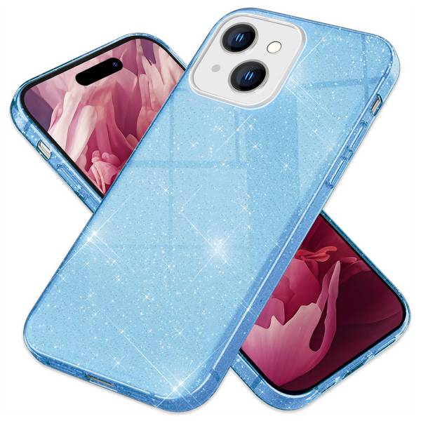 Glitzer Hülle für iPhone 15 Plus Hybrid Bling Case Silikon Handyhülle Tasche TPU Blau