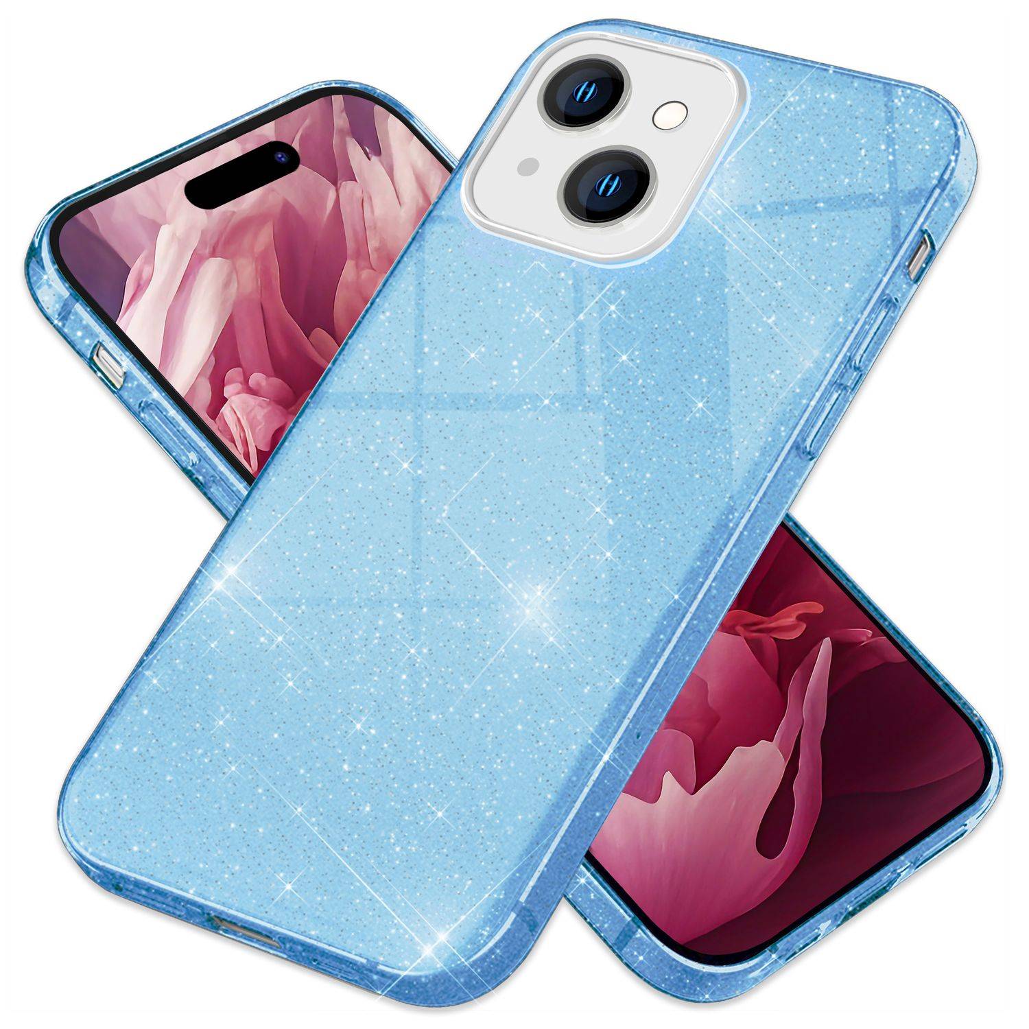 Glitzer Hülle für iPhone 15 Plus Hybrid Bling Case Silikon Handyhülle Tasche TPU Blau-0